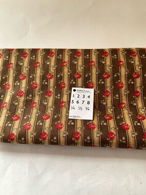 Moda Fabrics #3845 Chocolat NWT Floral Red Blue Roses Brown Stripes Cotton 2 yds